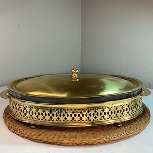 Vintage Mid Century Modern Made in Italy Brassy Gold Tone Chafing Buffet Set